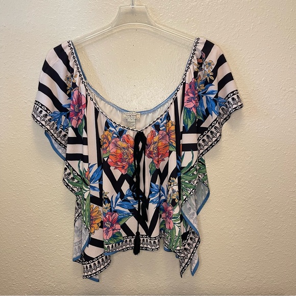 Flying Tomato Women’s Off The Shoulder Floral Scarf Border Print Top Medium - Picture 13 of 14